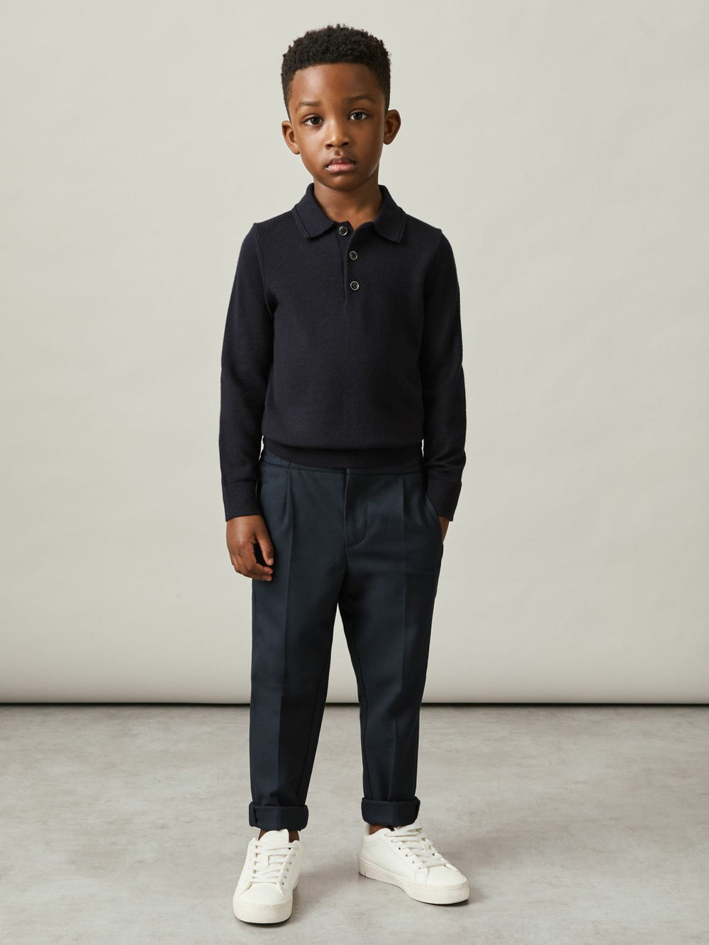 9-14 yrs Merino Wool Polo Shirt in Navy