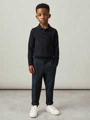 9-14 yrs Merino Wool Polo Shirt in Navy