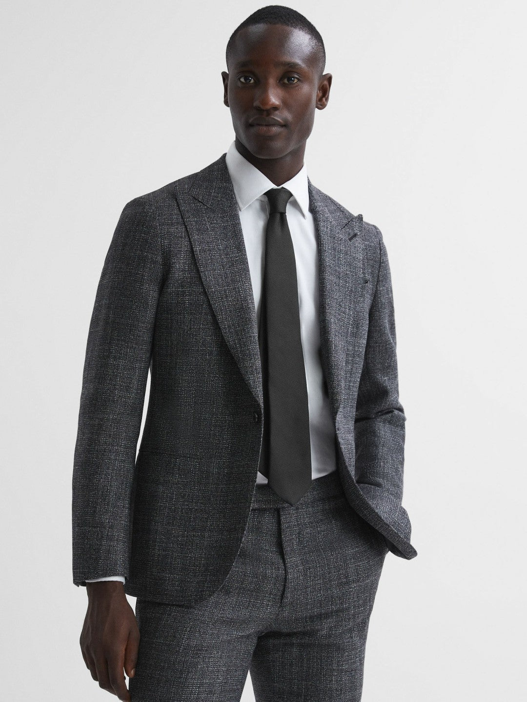 Textured Silk Blend Tie in Black