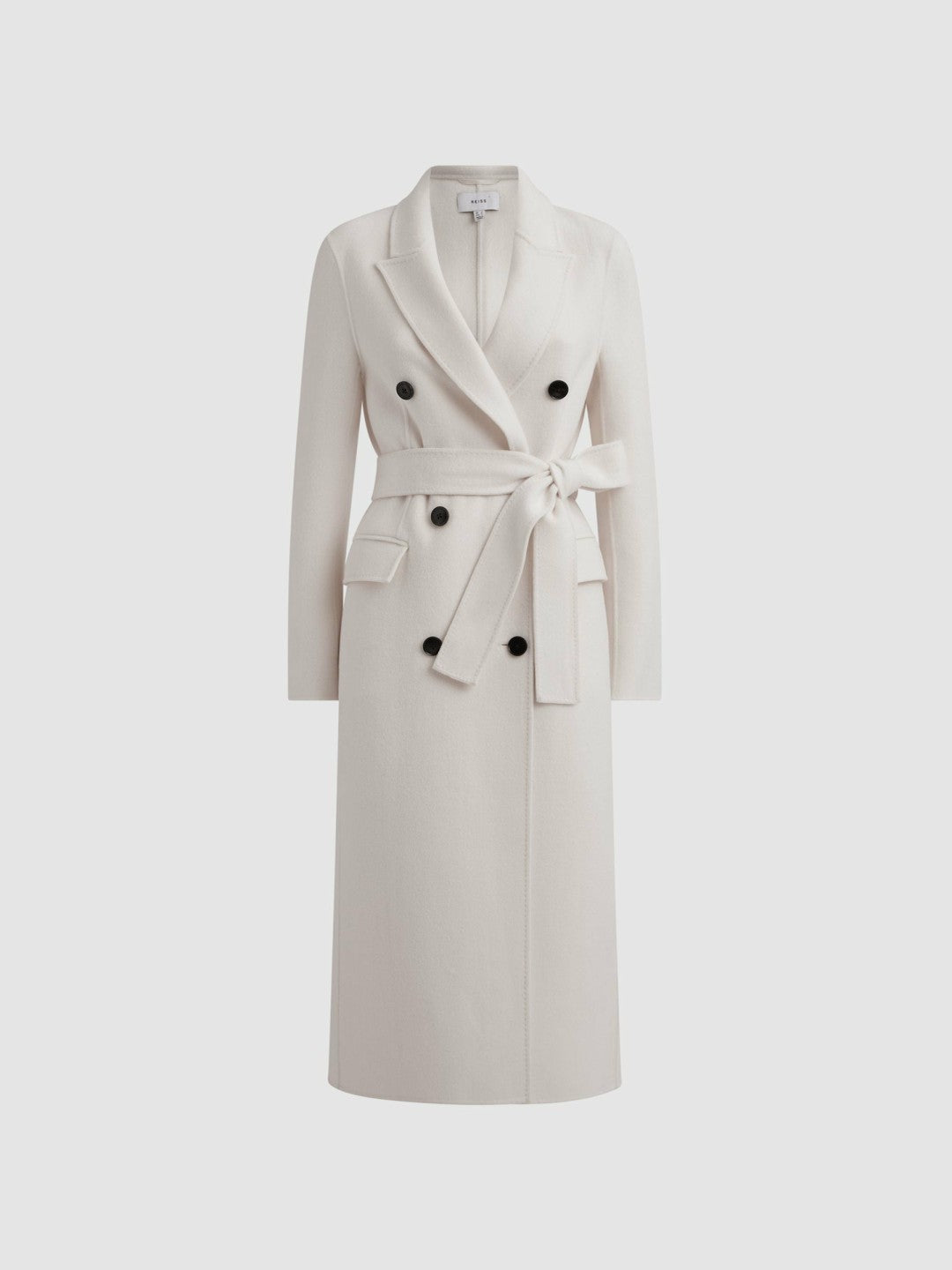 Petite Relaxed Wool Blend Blindseam Belted Coat in Cream