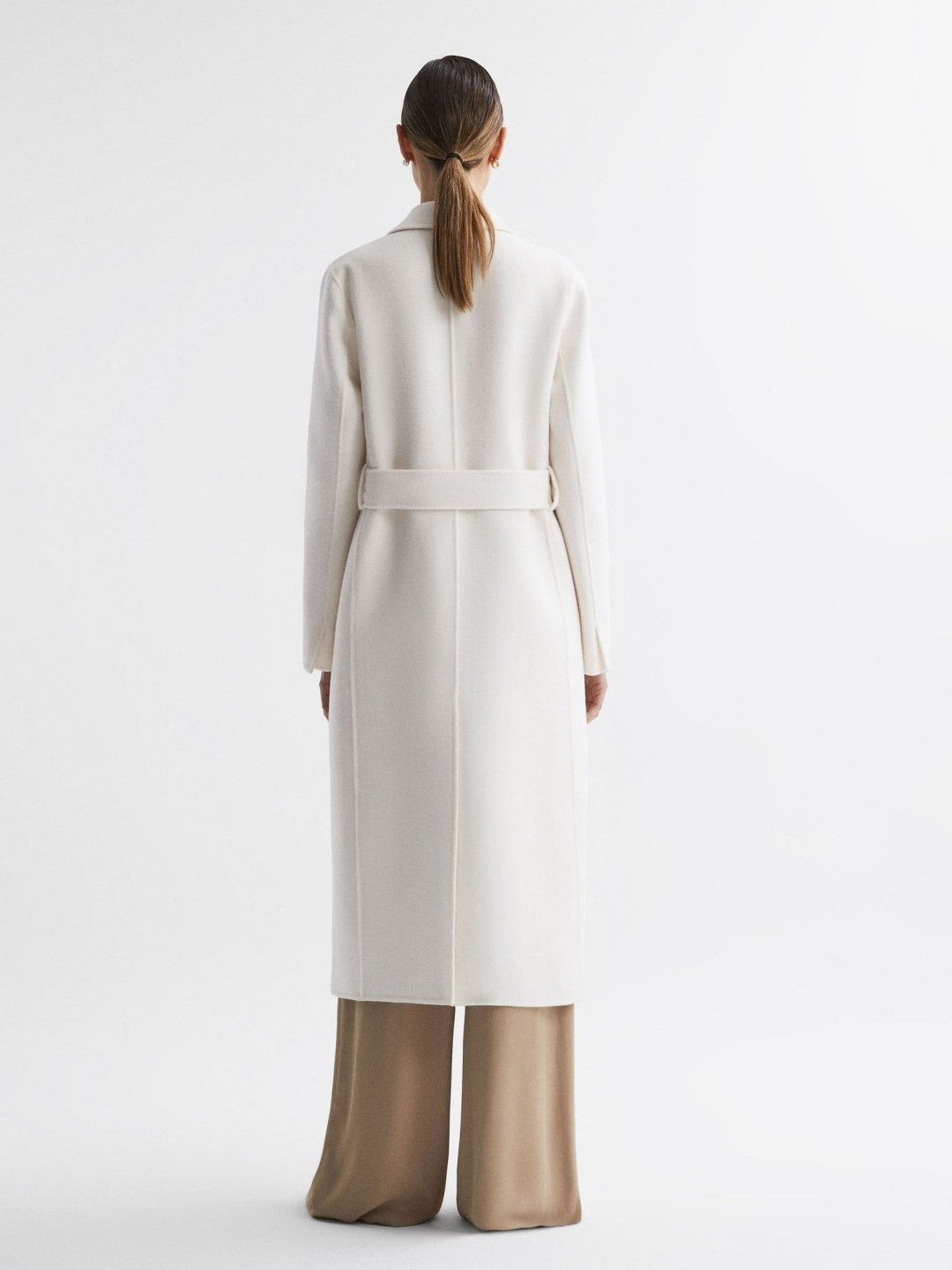 Petite Relaxed Wool Blend Blindseam Belted Coat in Cream