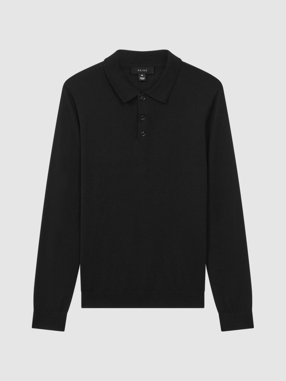 Merino Wool Polo Shirt in Black