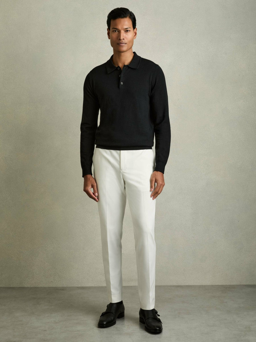 Merino Wool Polo Shirt in Black