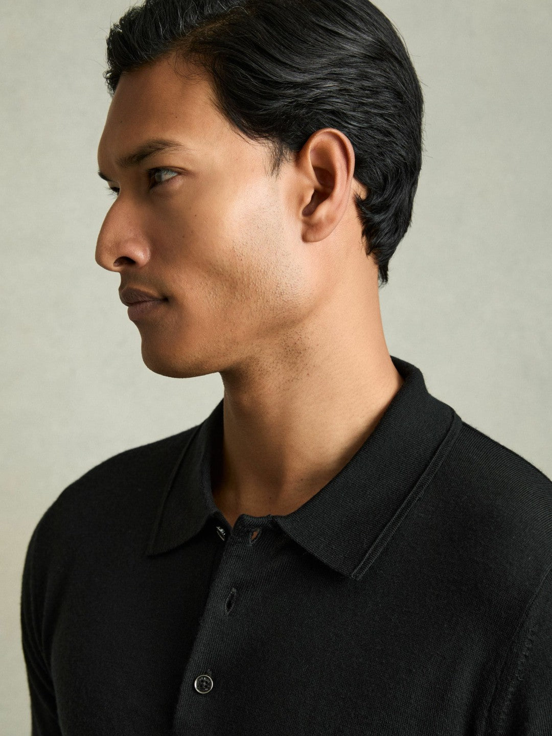 Merino Wool Polo Shirt in Black