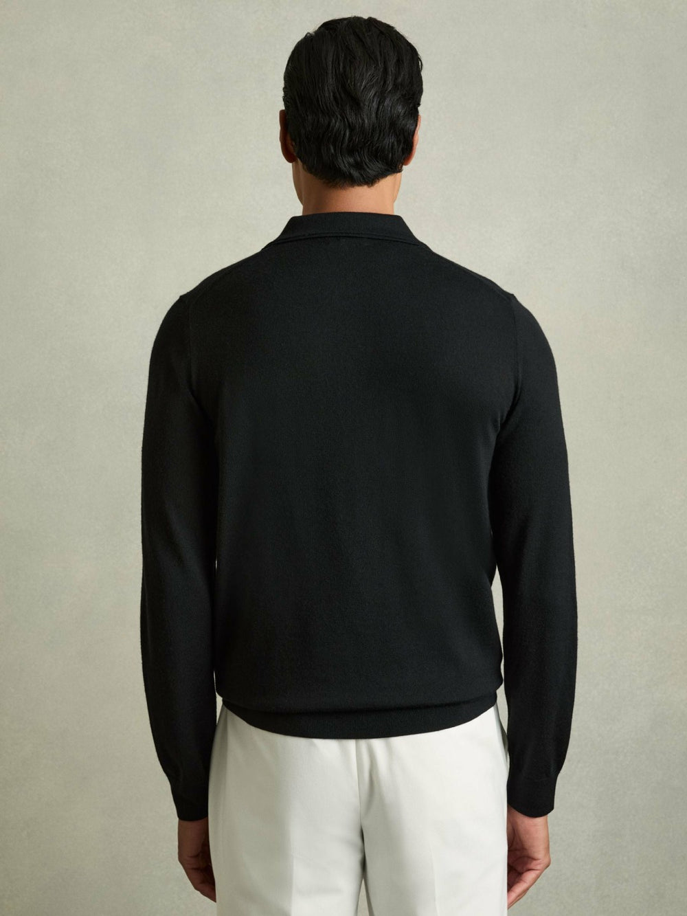 Merino Wool Polo Shirt in Black