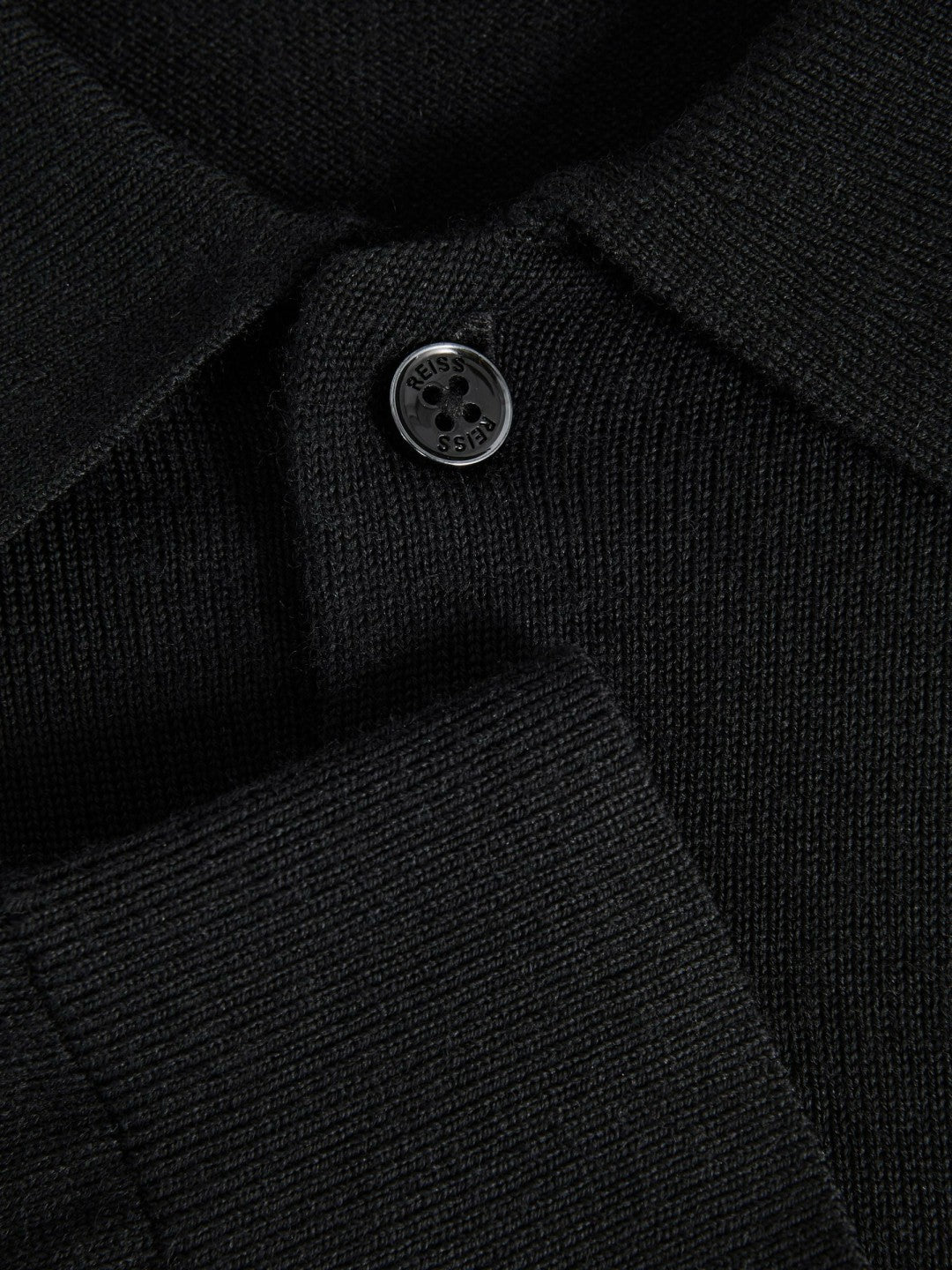 Merino Wool Polo Shirt in Black