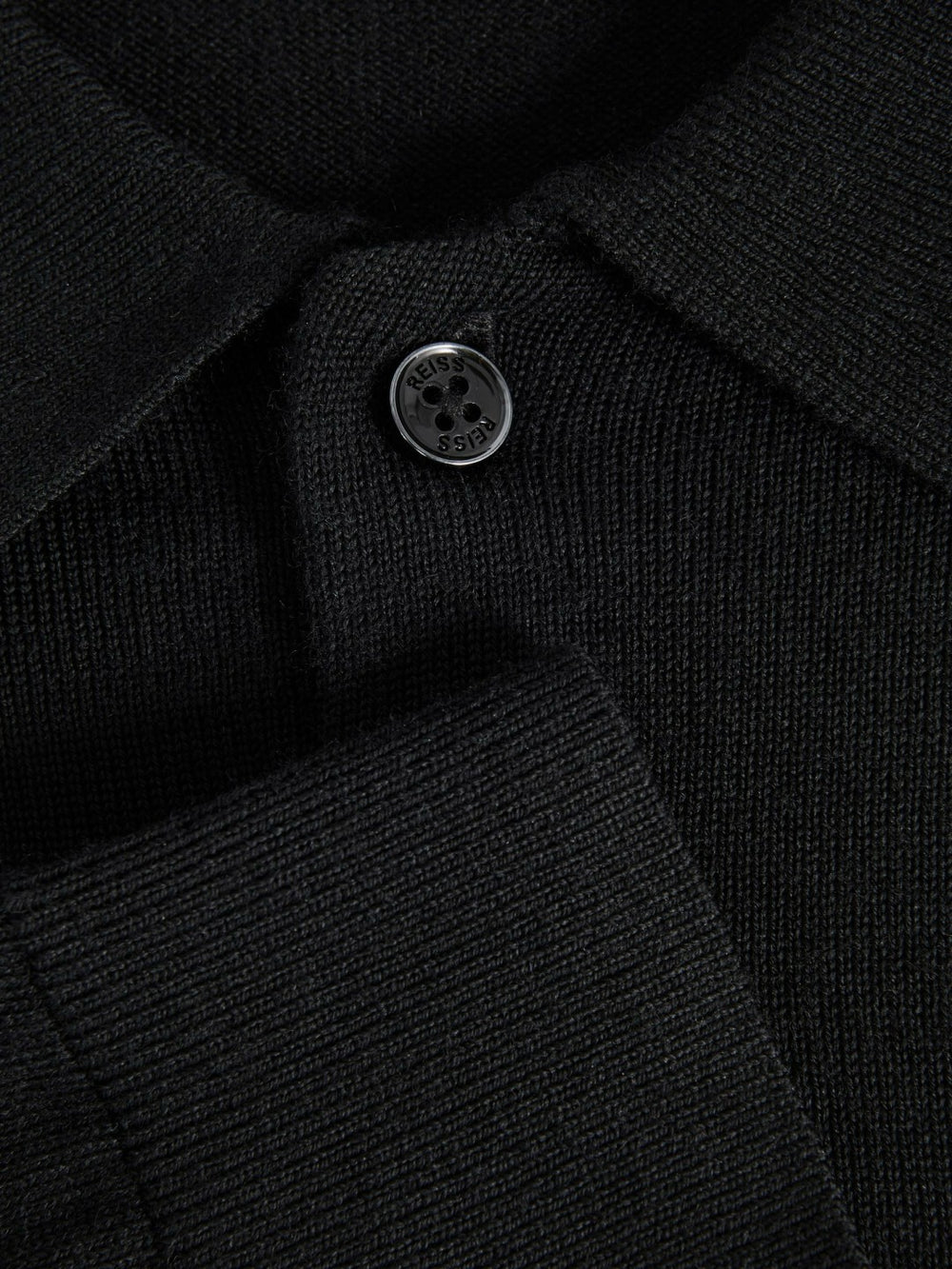 Merino Wool Polo Shirt in Black