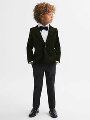 9-14 yrs Slim Fit Velvet Single Breasted Blazer in Emerald