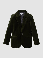9-14 yrs Slim Fit Velvet Single Breasted Blazer in Emerald