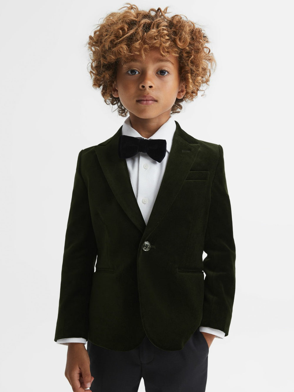 9-14 yrs Slim Fit Velvet Single Breasted Blazer in Emerald