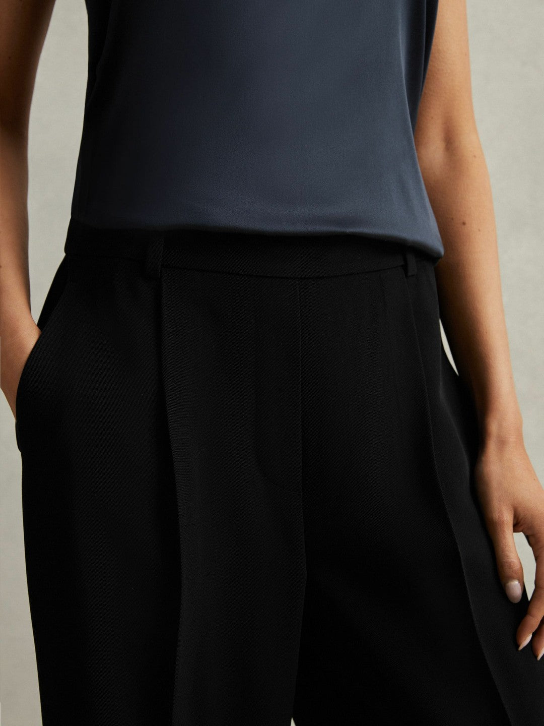 Petite Half-Elasticated Wide Leg Trousers in Black