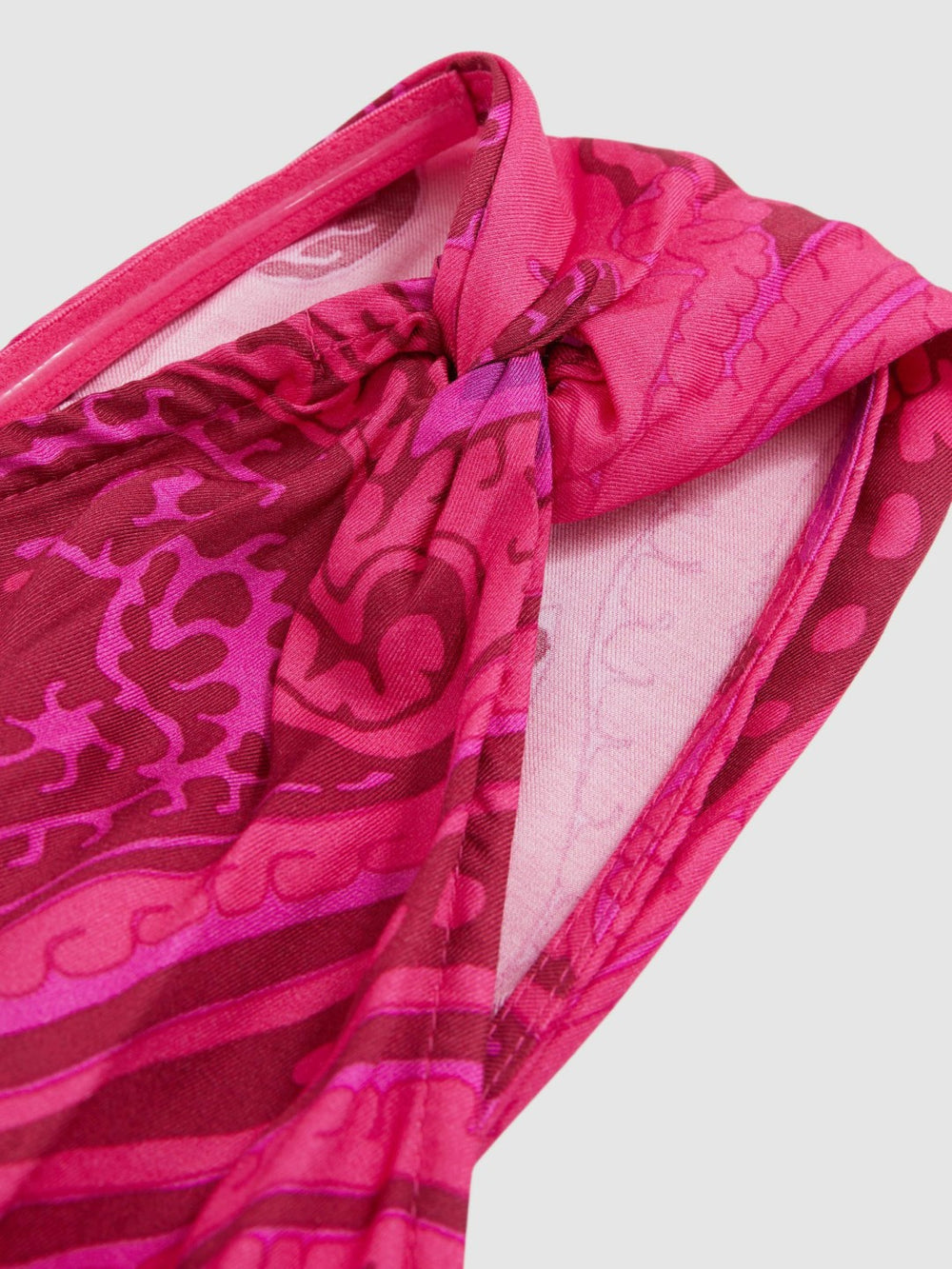 Paisley-Print One-Shoulder Midi Dress in Pink