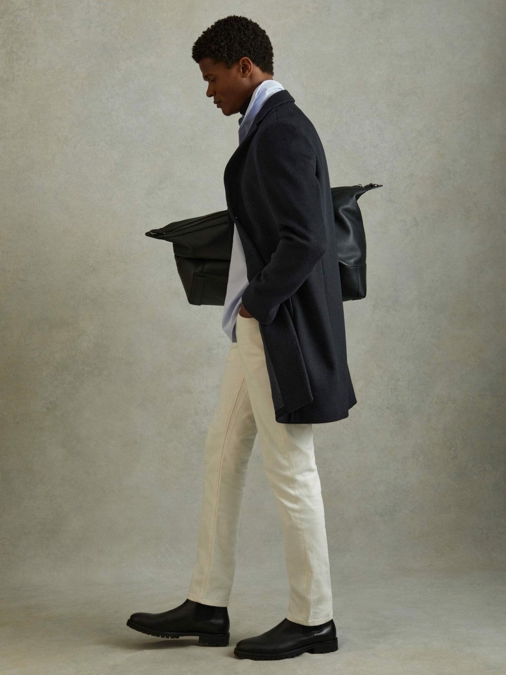 Wool Blend Single Breasted Epsom Overcoat in Navy