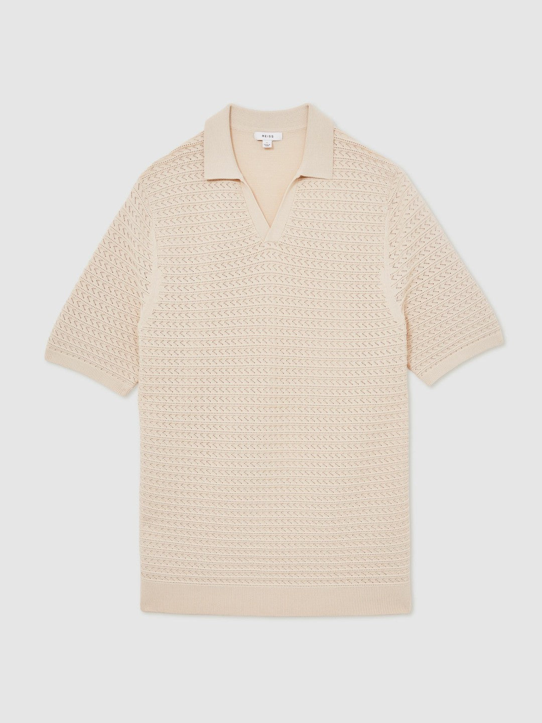 Pointelle Open-Collar Polo Shirt in Stone