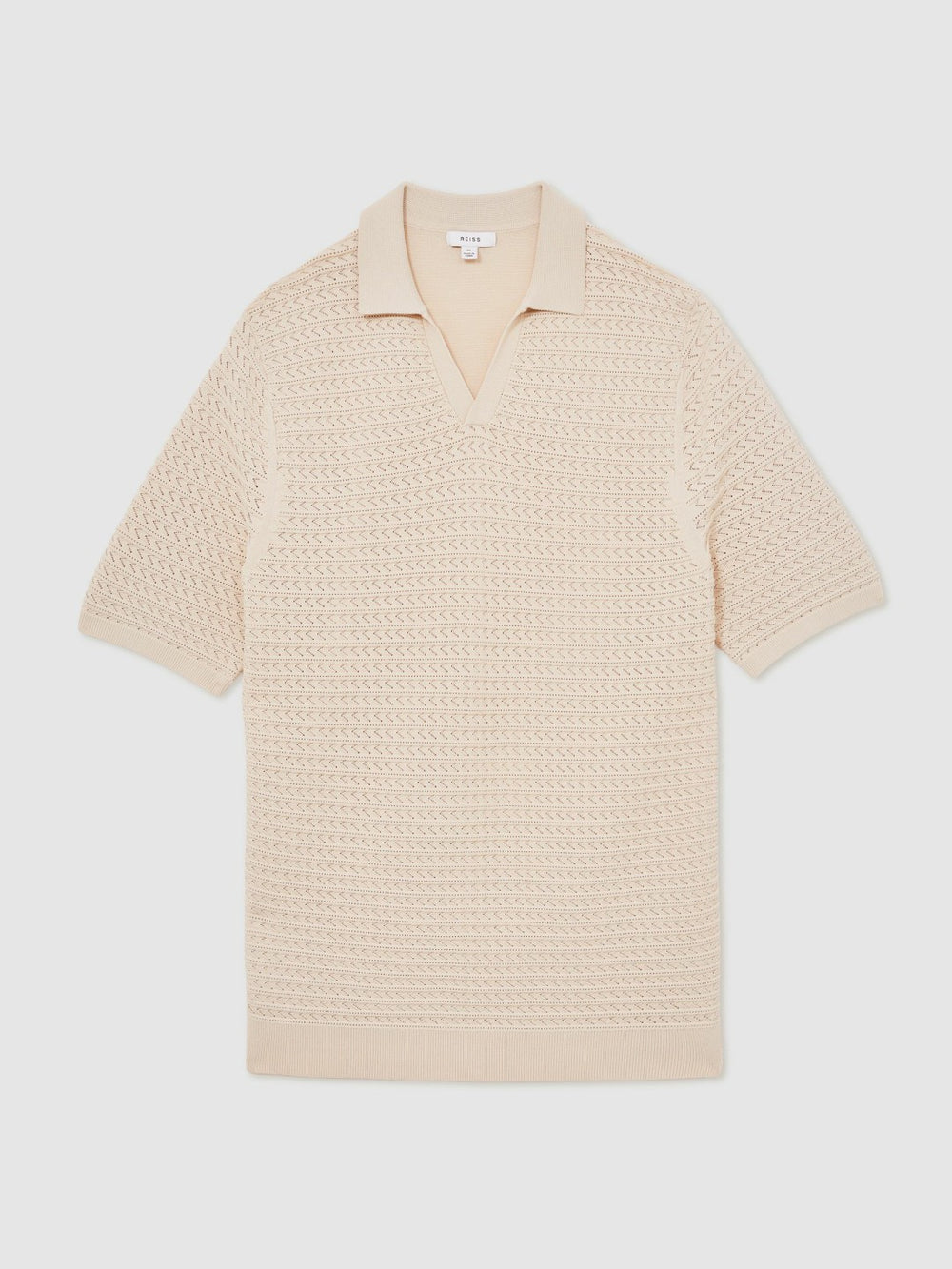 Pointelle Open-Collar Polo Shirt in Stone