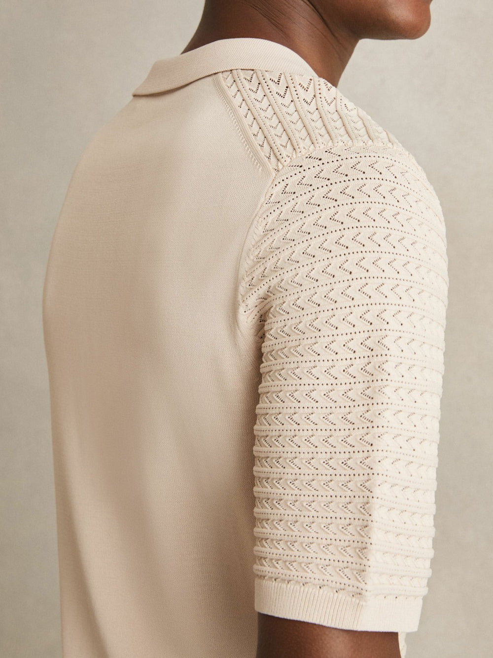 Pointelle Open-Collar Polo Shirt in Stone