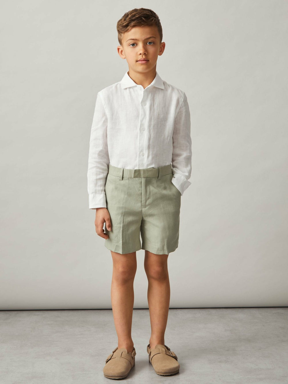 13-14 yrs Slim Fit Linen Adjustable Trousers in Apple