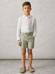 13-14 yrs Slim Fit Linen Adjustable Trousers in Apple