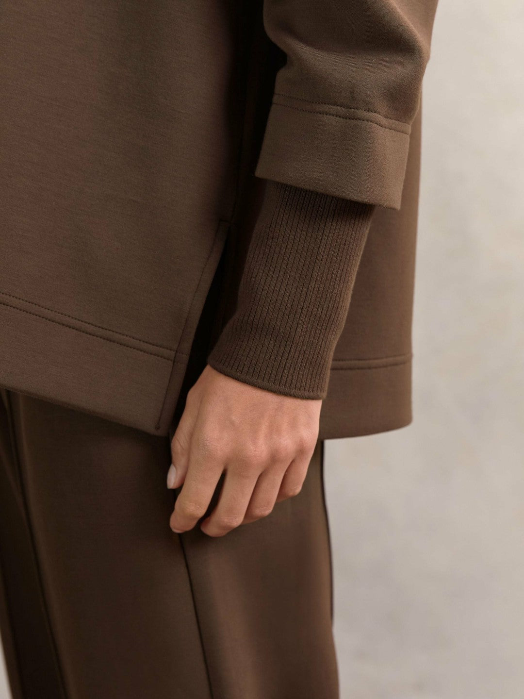 Interlock Open-Collar Sweatshirt in Chocolate