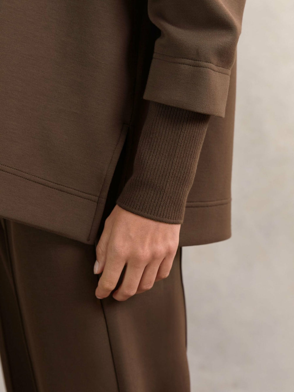 Interlock Open-Collar Sweatshirt in Chocolate