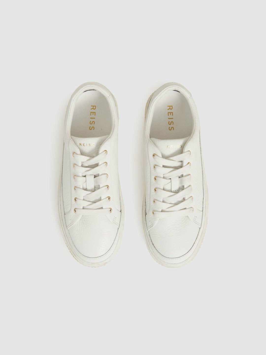 Grained Leather Platform Trainers in White