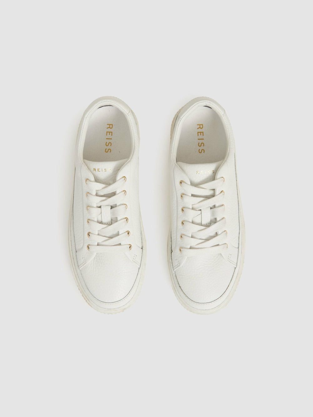 Grained Leather Platform Trainers in White