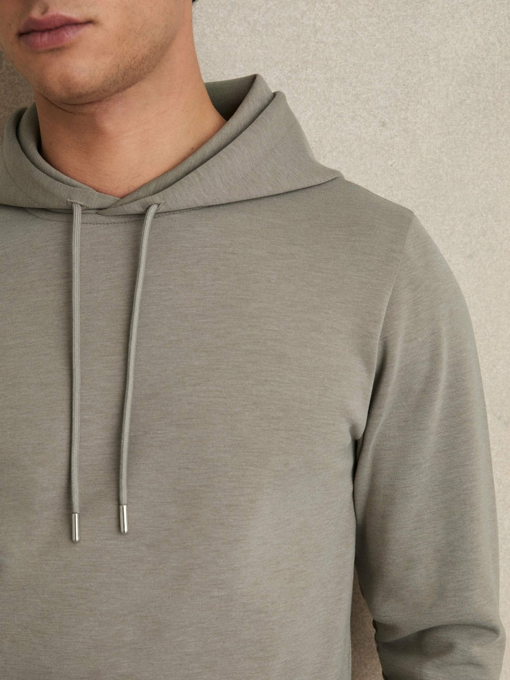 Interlock Jersey Drawstring Hoodie in Taupe