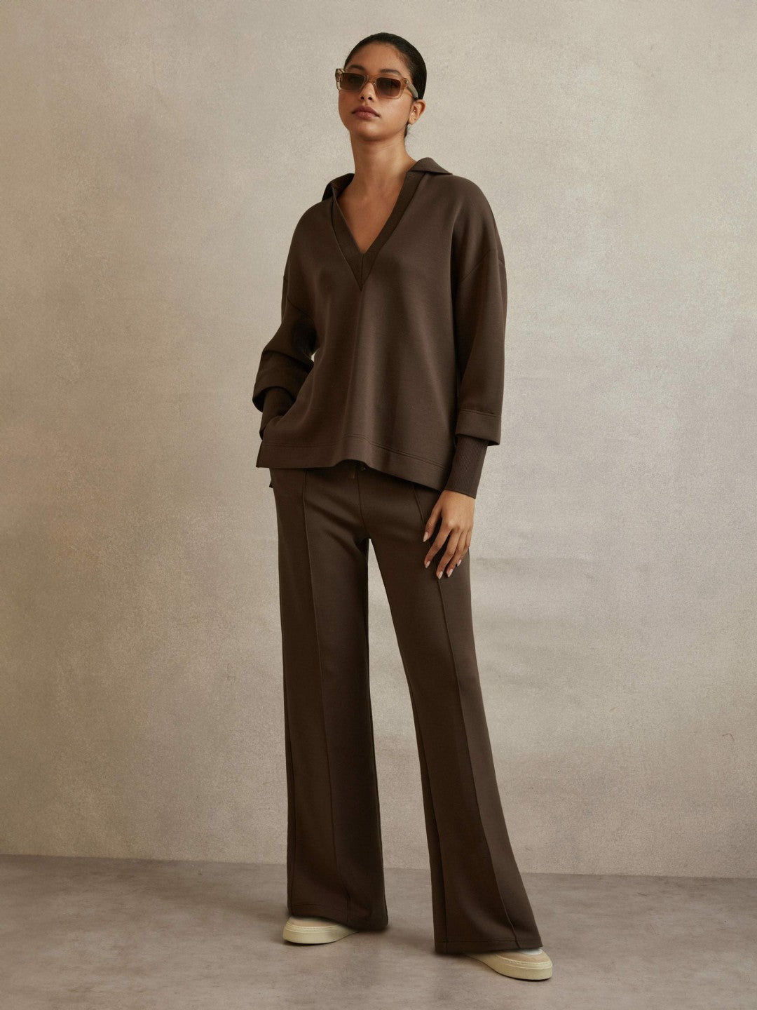 Interlock Wide-Leg Joggers in Chocolate