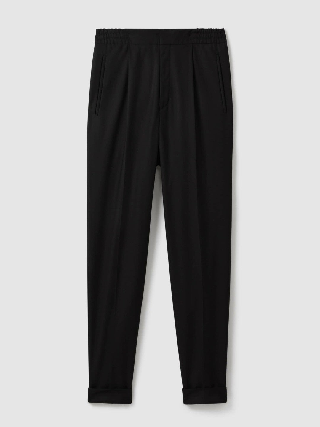 Relaxed-Fit Pleated Tapered Trousers in Black