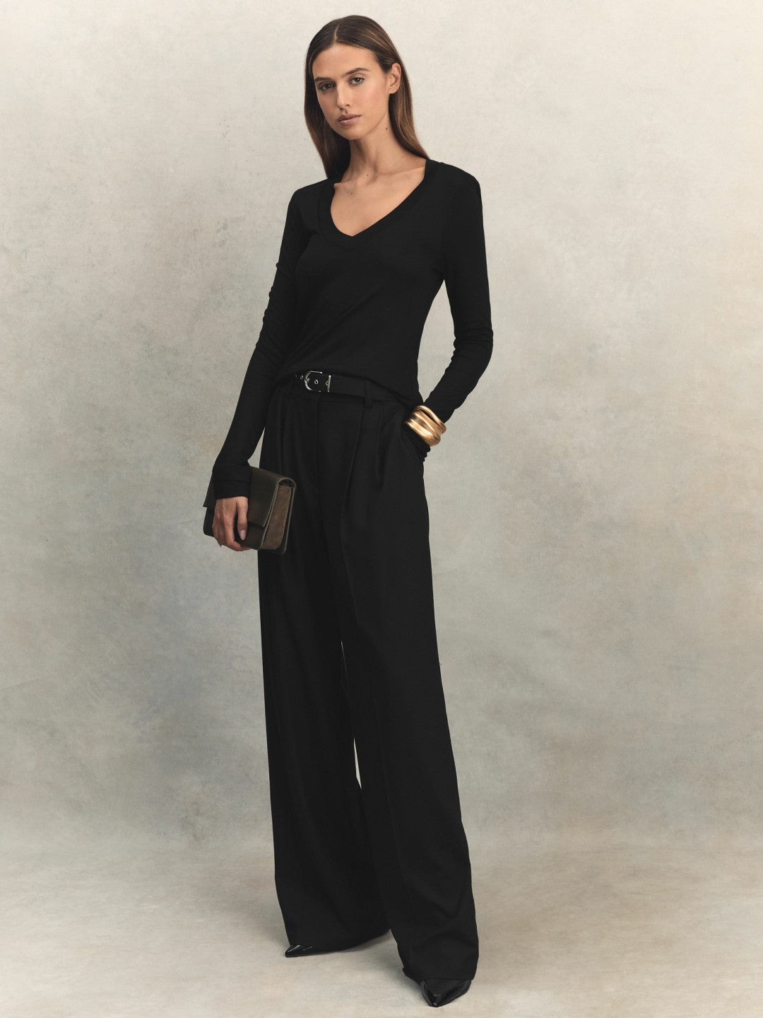 Jersey V-Neck Top in Black