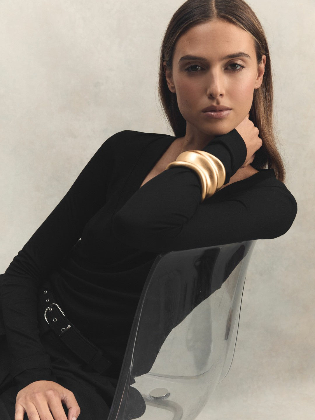 Jersey V-Neck Top in Black