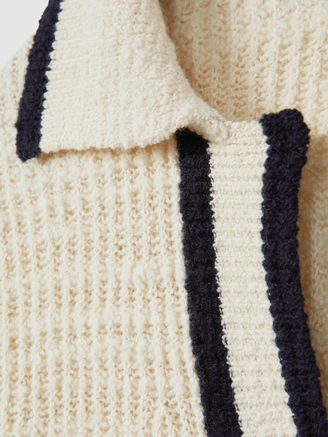 Wool Blend Open Collar Jumper in Cream/Navy