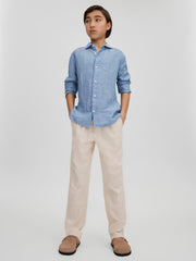 3-9 yrs Striped Linen Cutaway Collar Shirt in Sky Blue