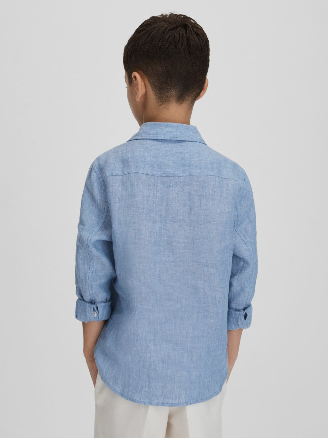 3-9 yrs Striped Linen Cutaway Collar Shirt in Sky Blue