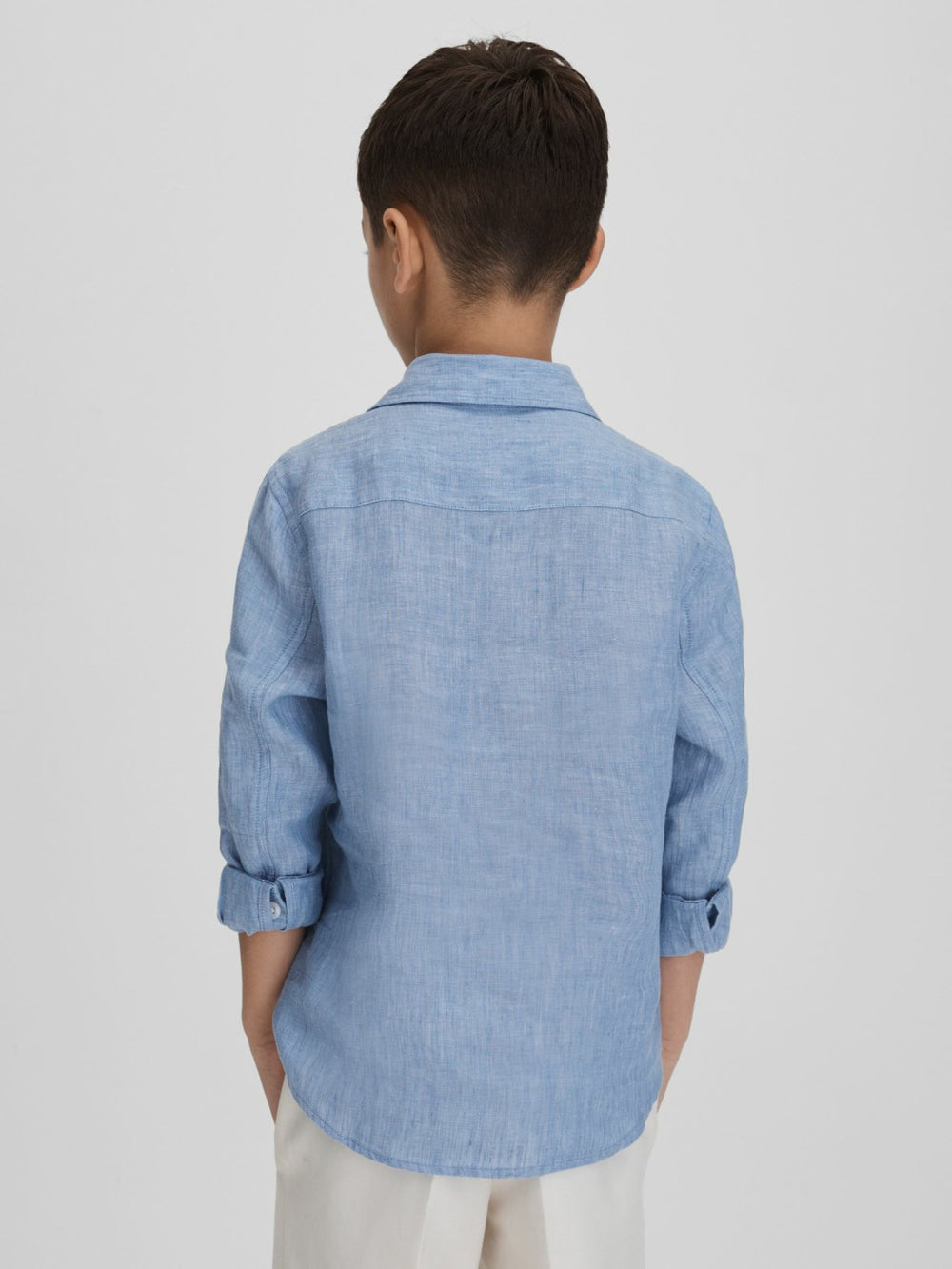 3-9 yrs Striped Linen Cutaway Collar Shirt in Sky Blue