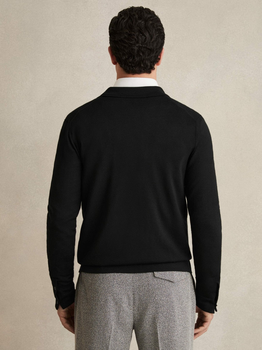 Merino Wool Button-Through Cardigan in Black