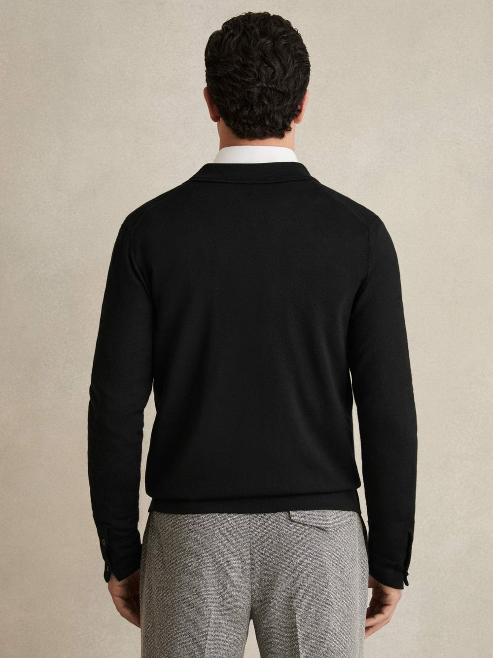 Merino Wool Button-Through Cardigan in Black
