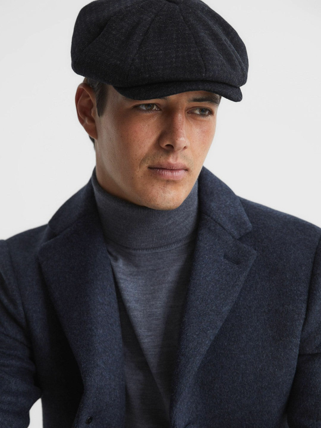 Wool Blend Baker Boy Cap in Navy