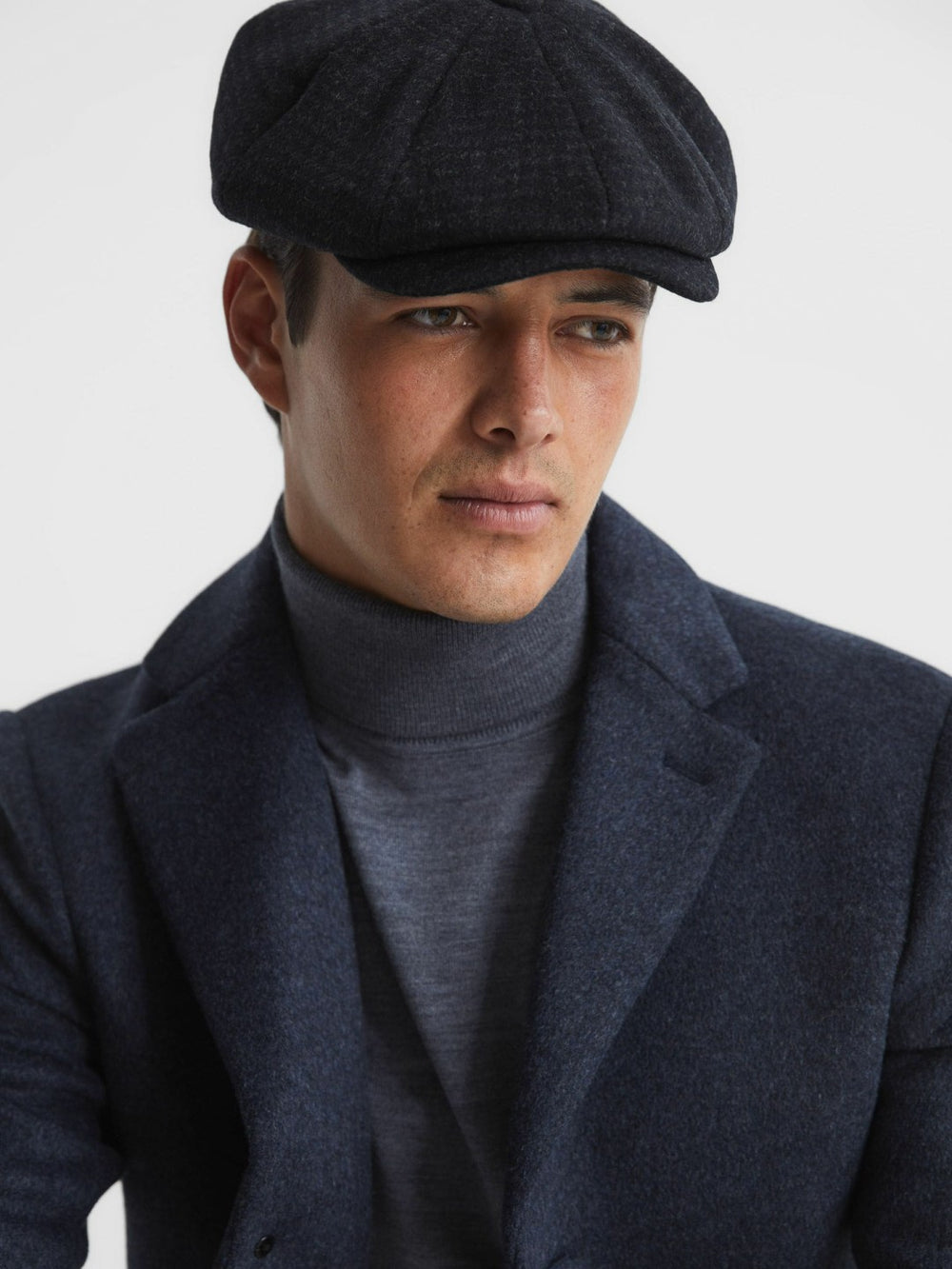 Wool Blend Baker Boy Cap in Navy