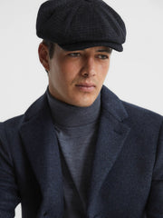 Wool Blend Baker Boy Cap in Navy