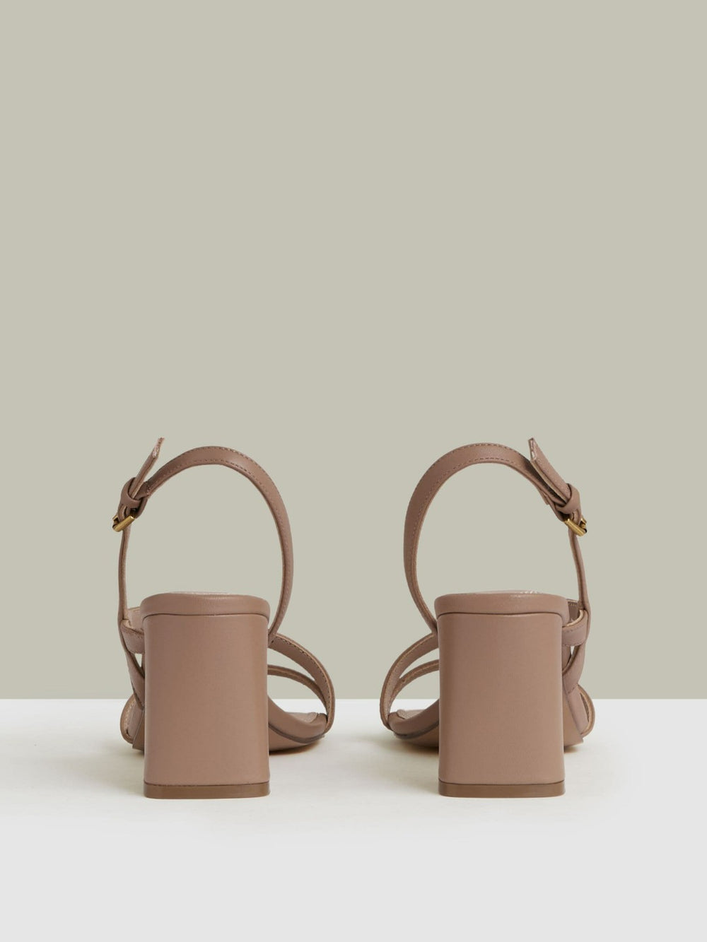 Strappy Leather Heeled Sandals in Nude