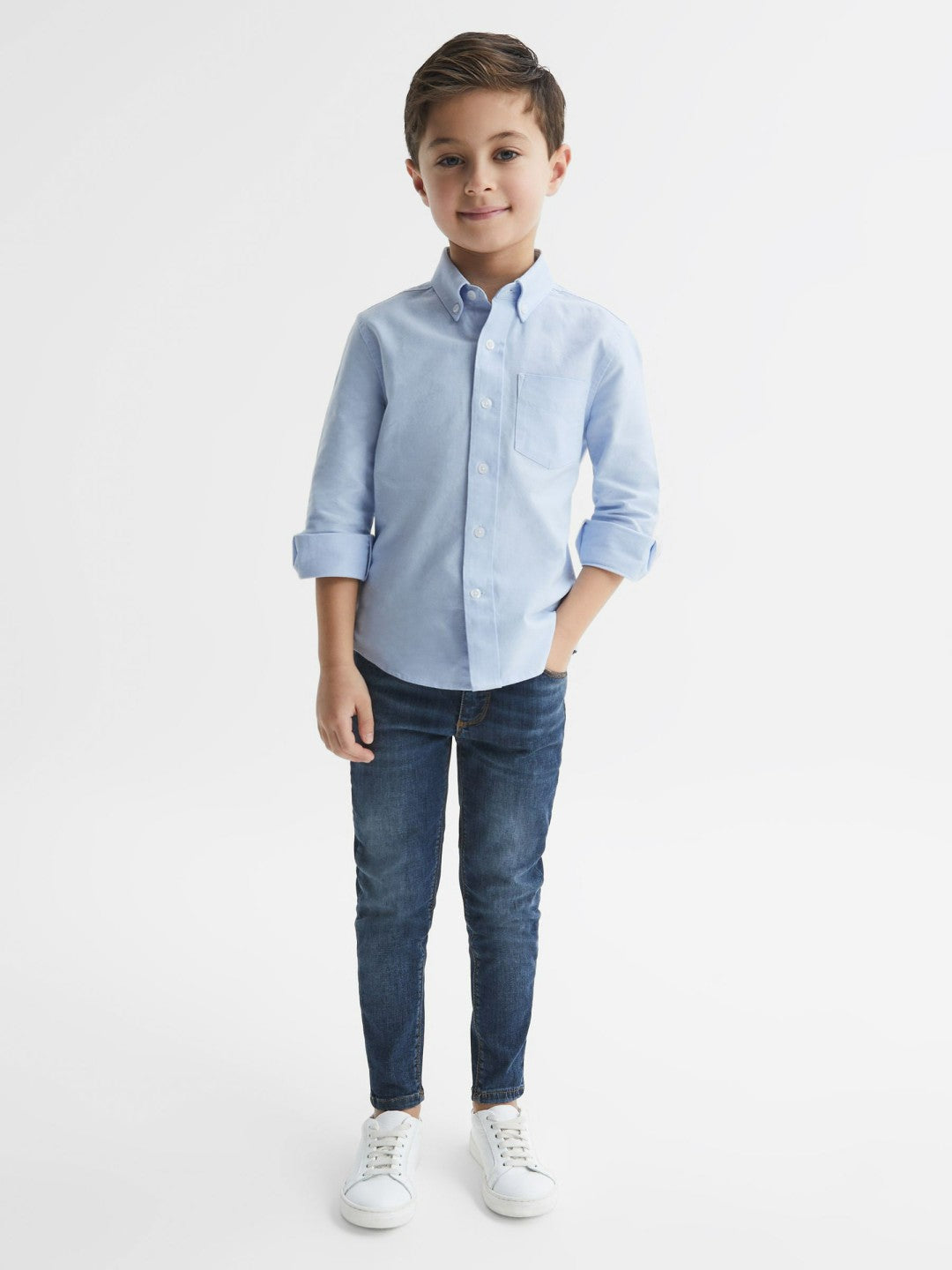 4-9 yrs Button Down Oxford Shirt in Soft Blue