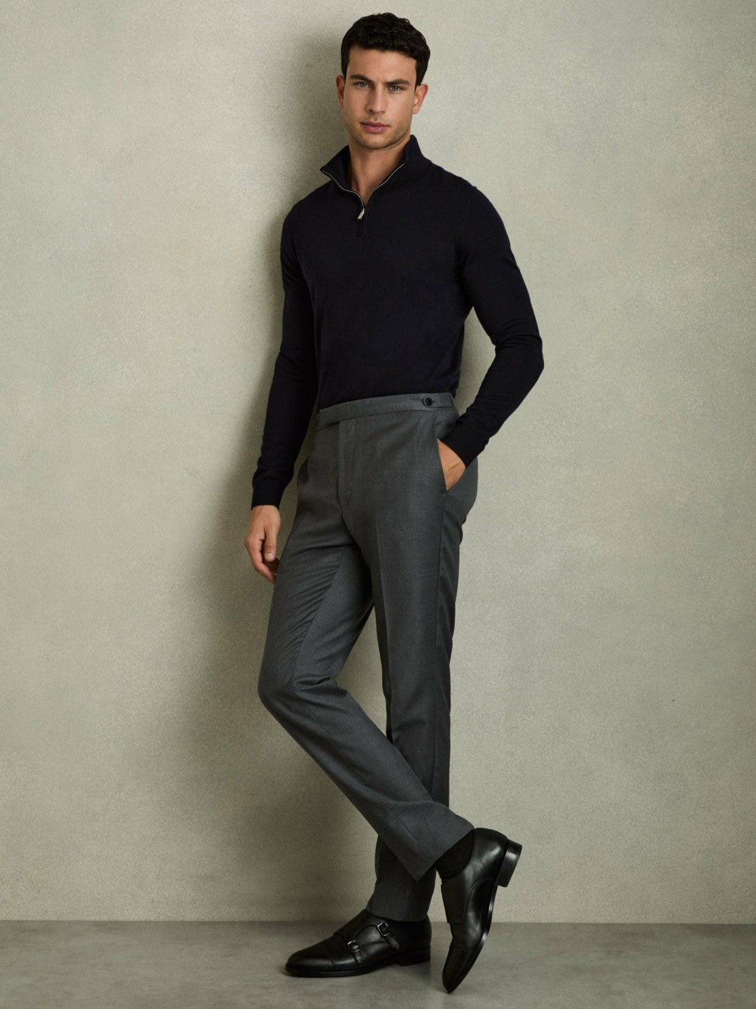 Merino Wool Half-Zip Jumper in Navy