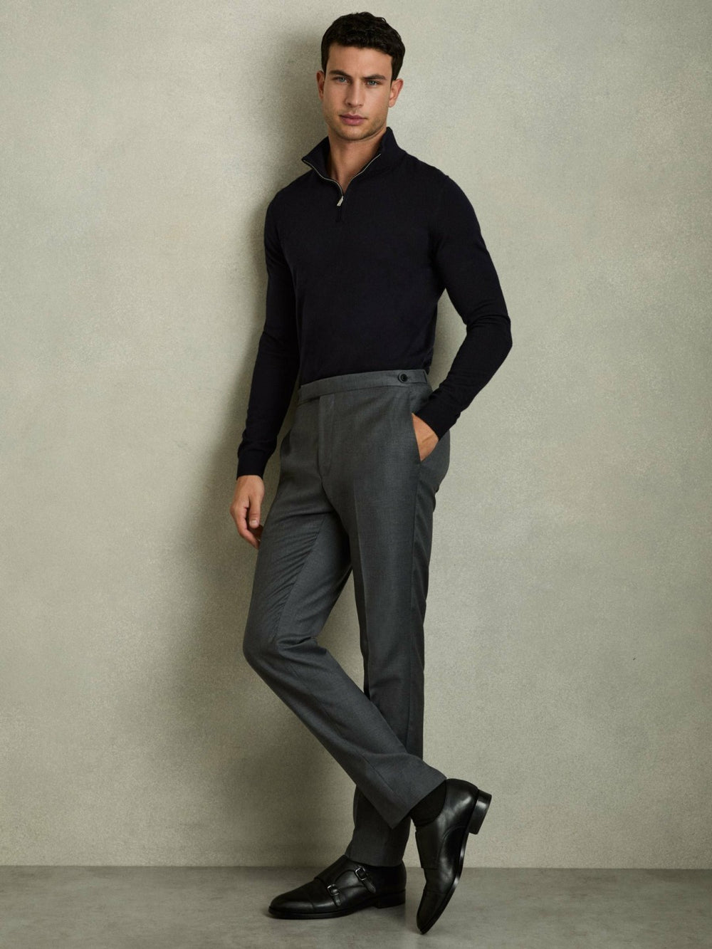Merino Wool Half-Zip Jumper in Navy