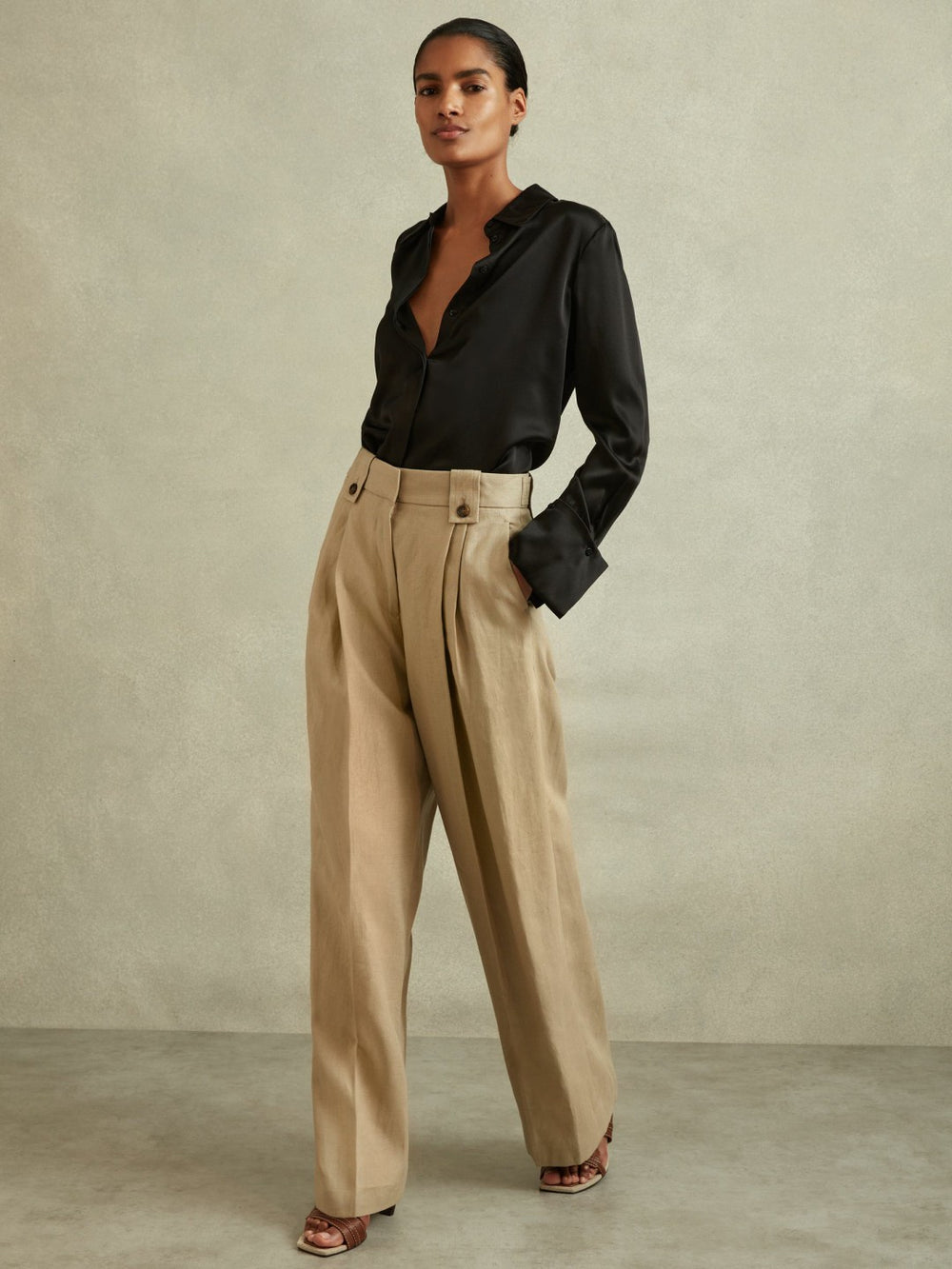 Silk Double-Cuff Button-Through Shirt in Black