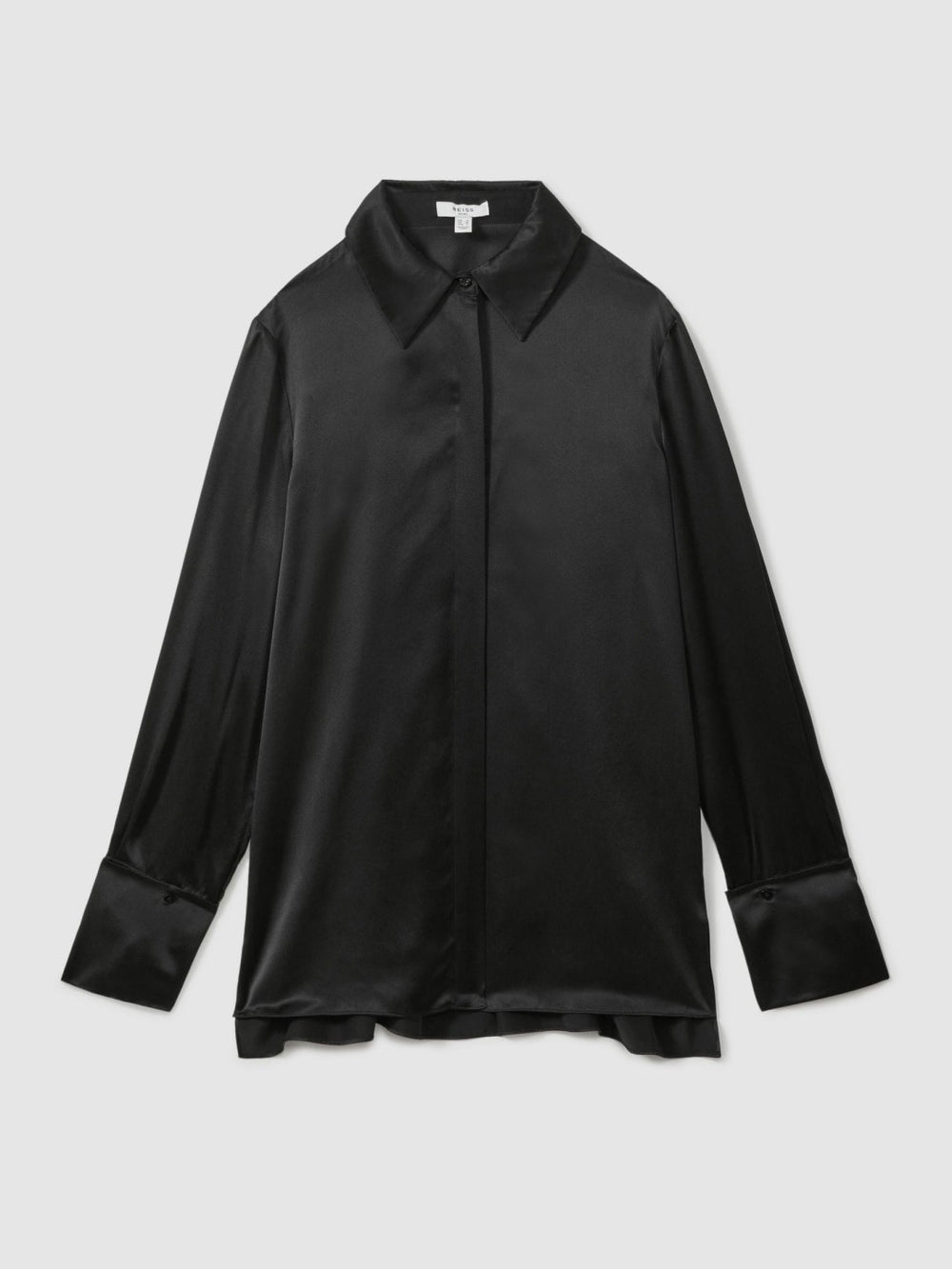 Silk Double-Cuff Button-Through Shirt in Black