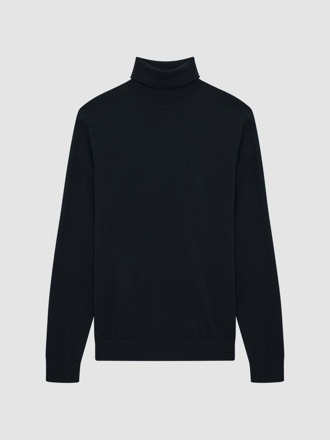 Slim Fit Merino Wool Roll Neck Jumper in Navy