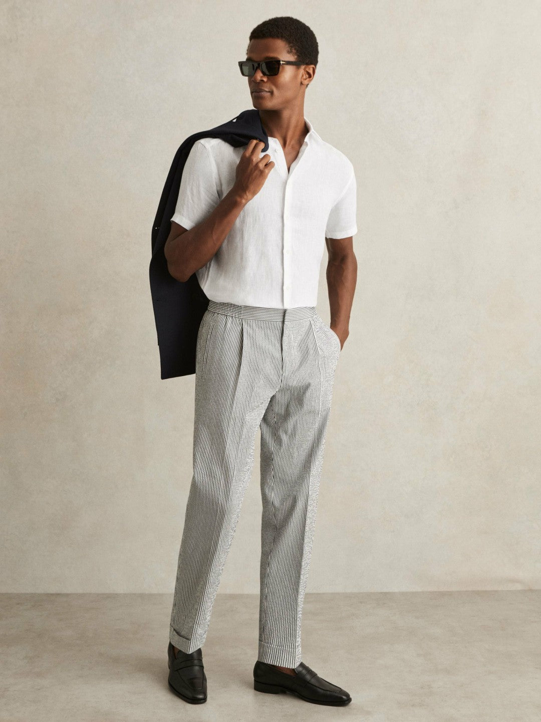 Slim Fit Linen Button-Through Shirt in White