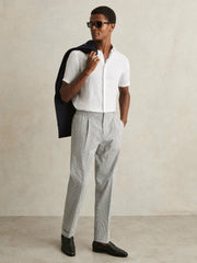 Slim Fit Linen Button-Through Shirt in White