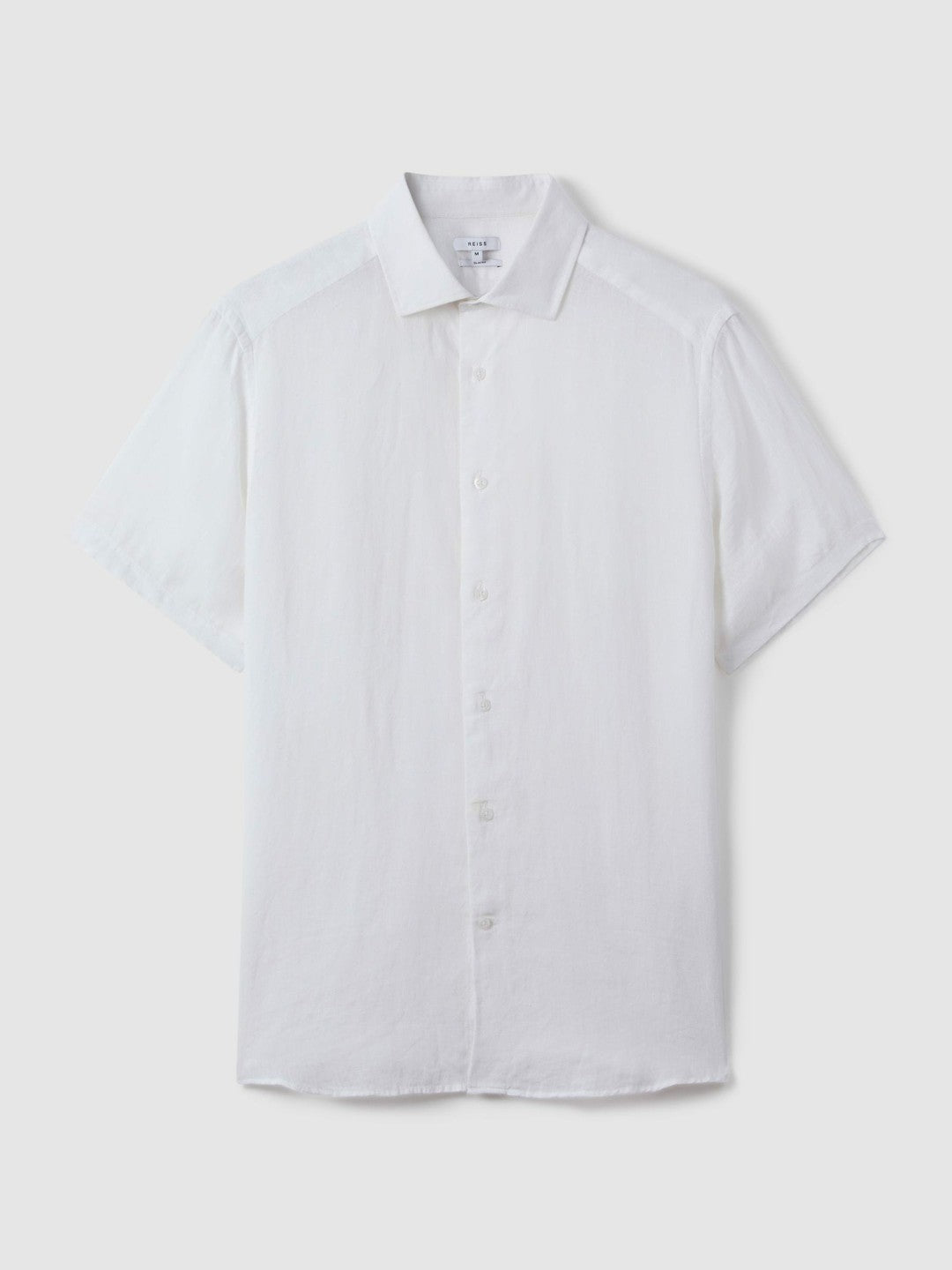 Slim Fit Linen Button-Through Shirt in White